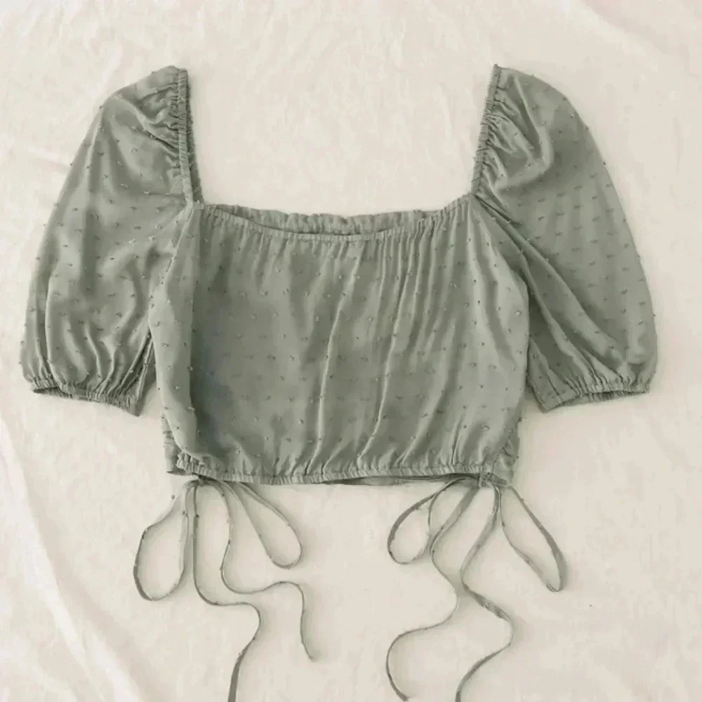Vylette Drawstring Knot Ruched Crop Top - Picture 3 of 5